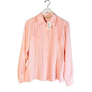 Vintage 80s 90s CHRISTIE & JILL Pink Pleated Blouse Shirt Size 10 Shoulder Pads